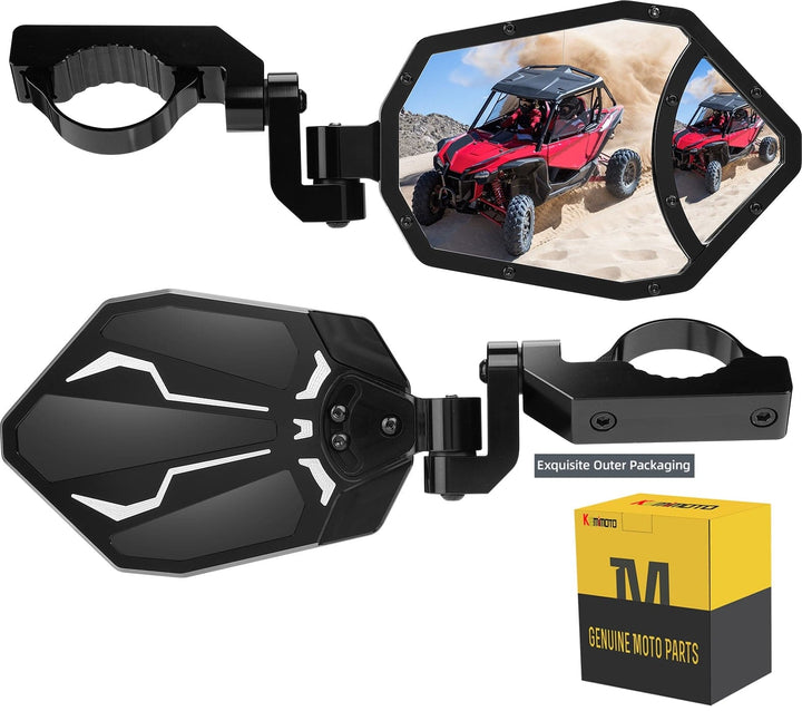 UTV 1.65"-2" Round Tube Adjustable Rear View Mirror & UTV 1.6"-2" Round Tube Adjustable Side Mirror - Kemimoto