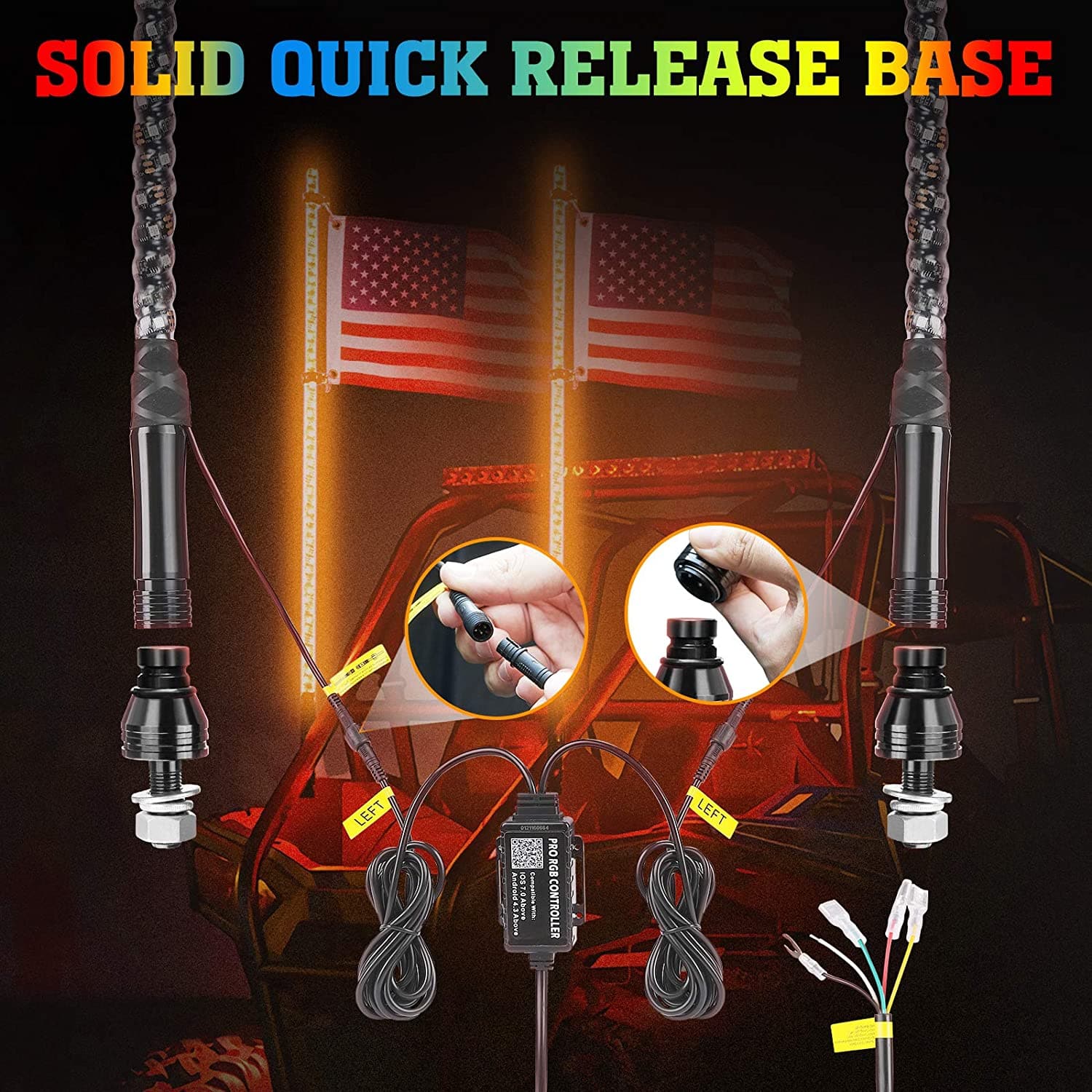 3FT LED Whip Light W/ Remote Control RGB LED Whip Dune Buggy Whip