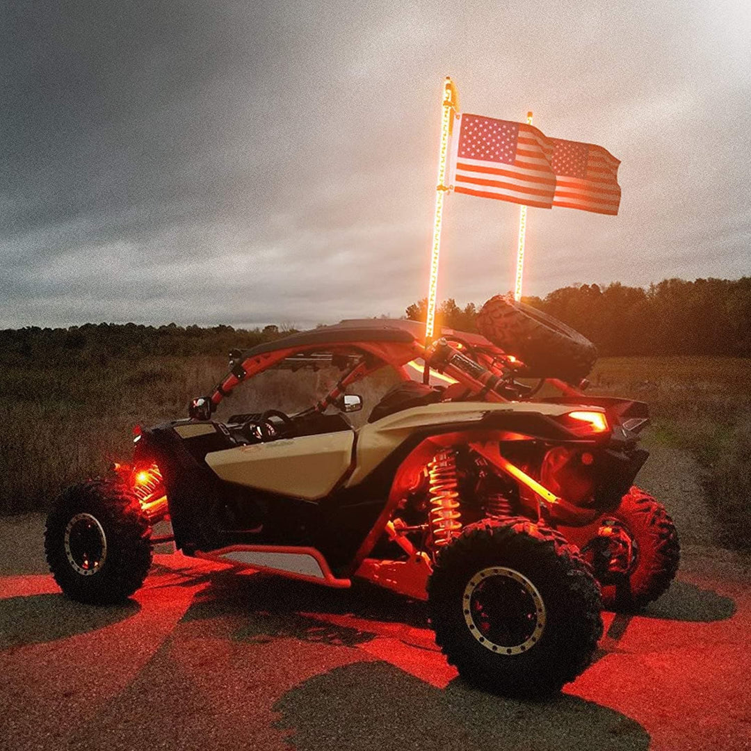 UTV ATV LED Whip Lights with Bluetooth For Can-Am /  Polaris RZR (2pcs 4FT) - Kemimoto