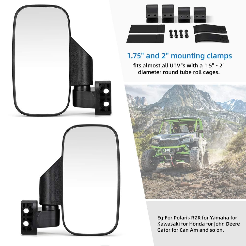 UTV 1.65"-2" Round Tube Adjustable Rear View Mirror & UTV 1.75"-2" Round Tube Adjustable Side Mirrors - Kemimoto