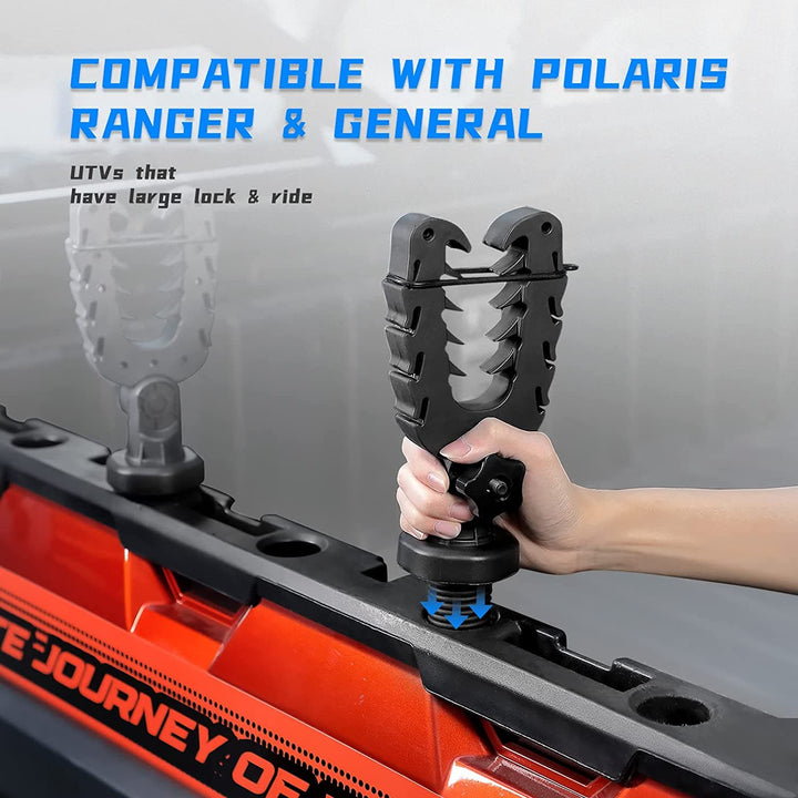 UTV Mount / Holder Grips, Lock & Ride Tool Rack For Polaris Ranger & General - Kemimoto