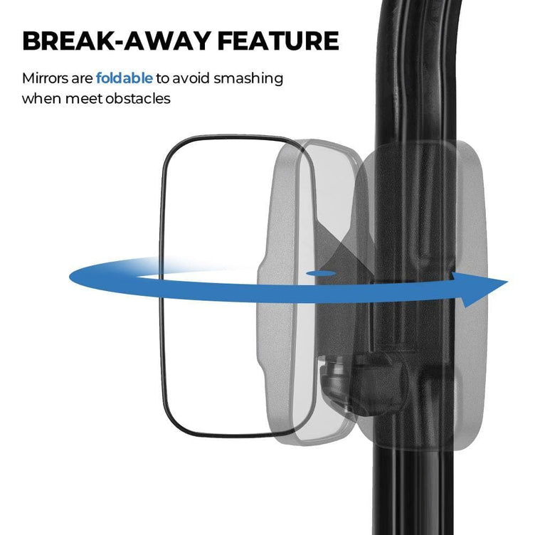 Adjustable Break Away UTV Side Mirrors Compatible with Polaris Ranger & Can-Am Trail Defender - KEMIMOTO