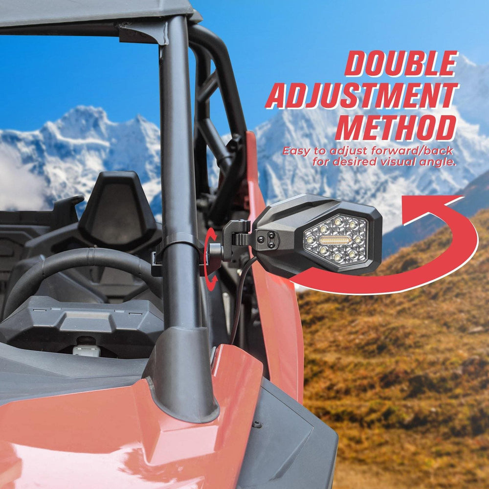 UTV Mirrors with LED Turn Signal Lights (New Design) for 1.6"-2" Roll Bar - KEMIMOTO