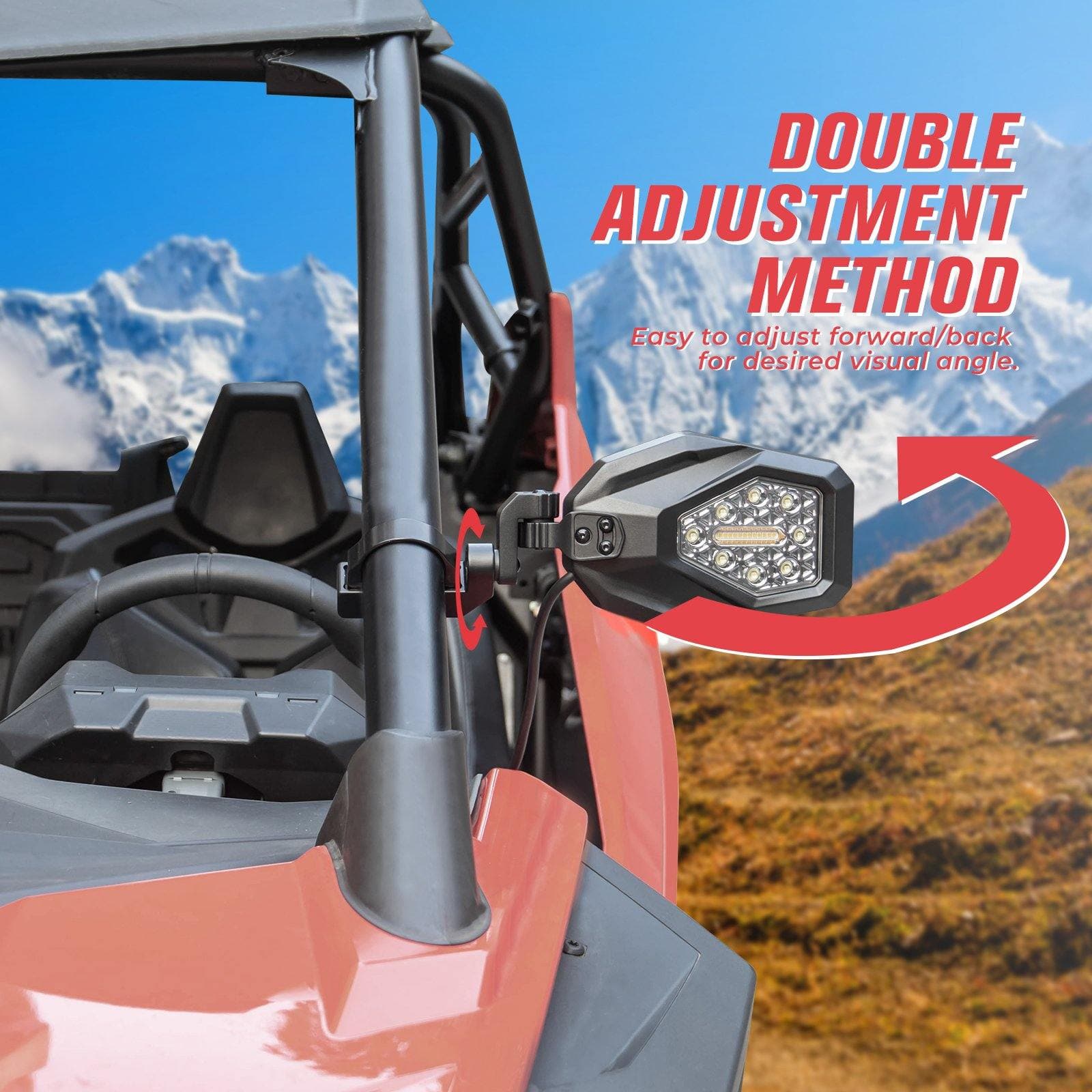 UTV Mirrors with LED Turn Signal Lights (New Design) for 1.6