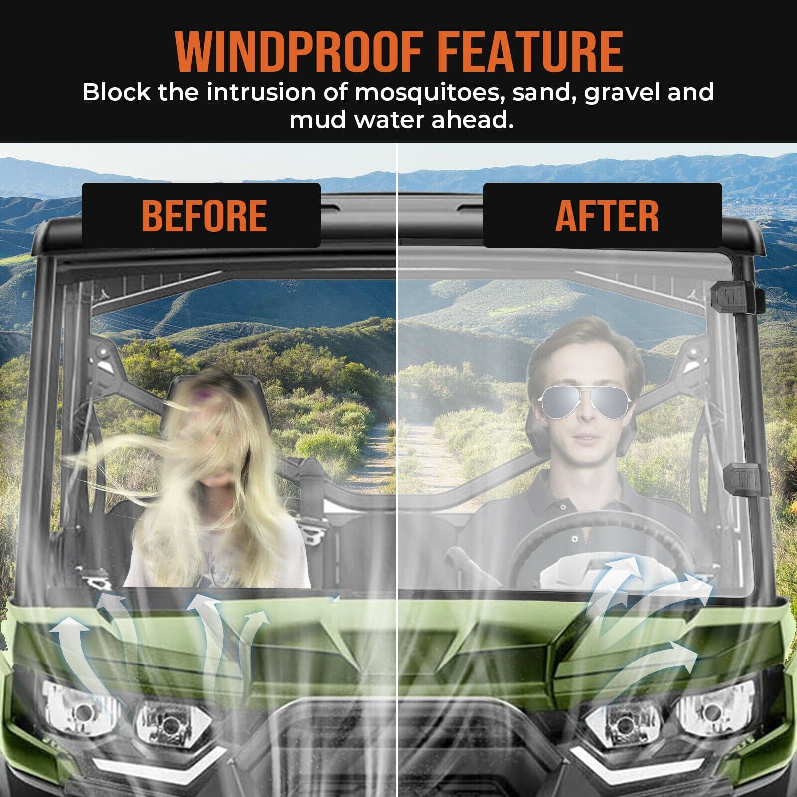 Heavy Duty Front Full Windshield For Can Am Defender HD 5 /8 /10 /MAX - KEMIMOTO