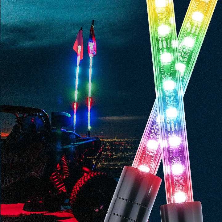 LED Whip Lights Compatible With ATV/UTV/RZR (5FT & RGB - 2Pcs) - Kemimoto