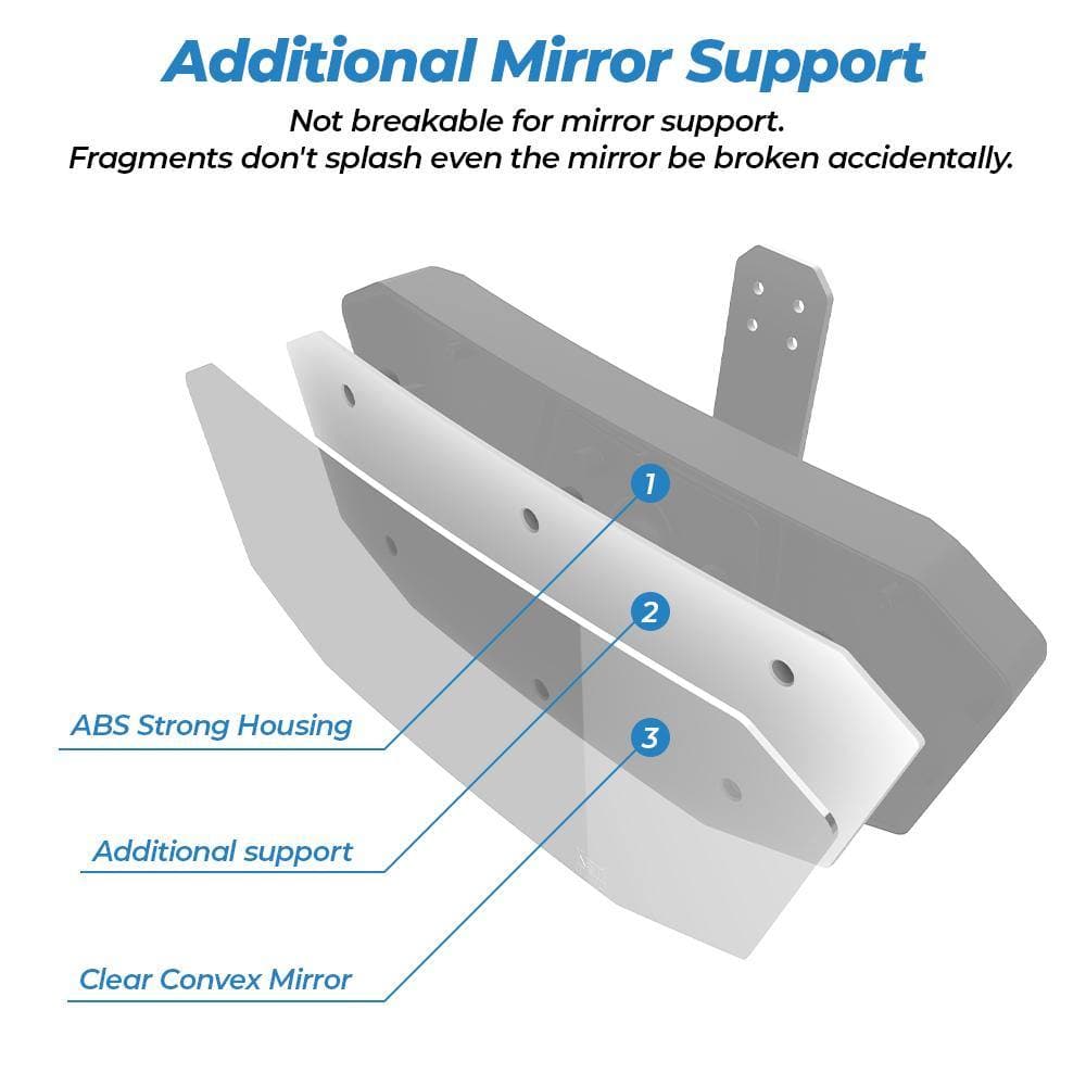 KEMIMOTO UTV Rear View Center Mirror For Polaris Ranger (2017-2023) - 10" Convex, 360° Adjustable