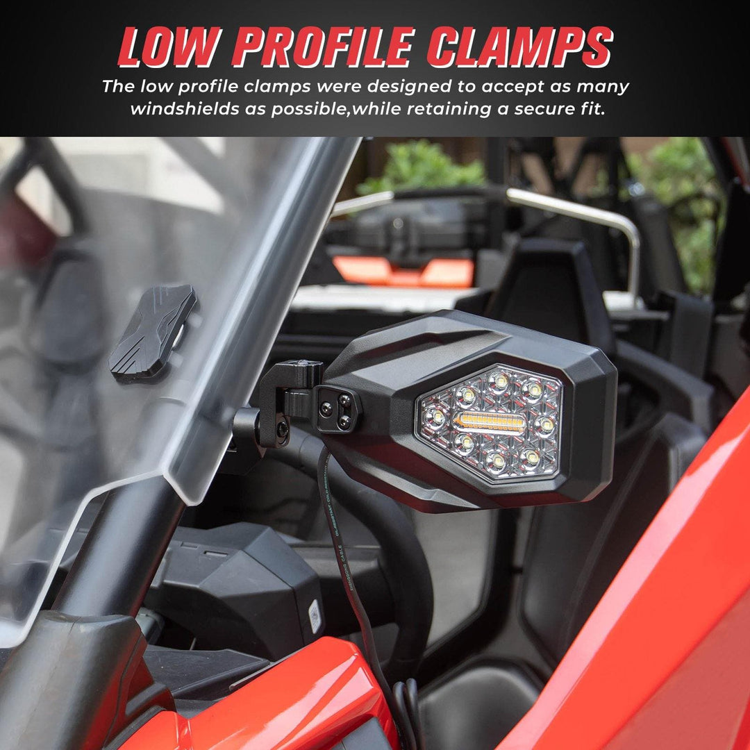 UTV Mirrors with LED Turn Signal Lights (New Design) for 1.6"-2" Roll Bar - KEMIMOTO
