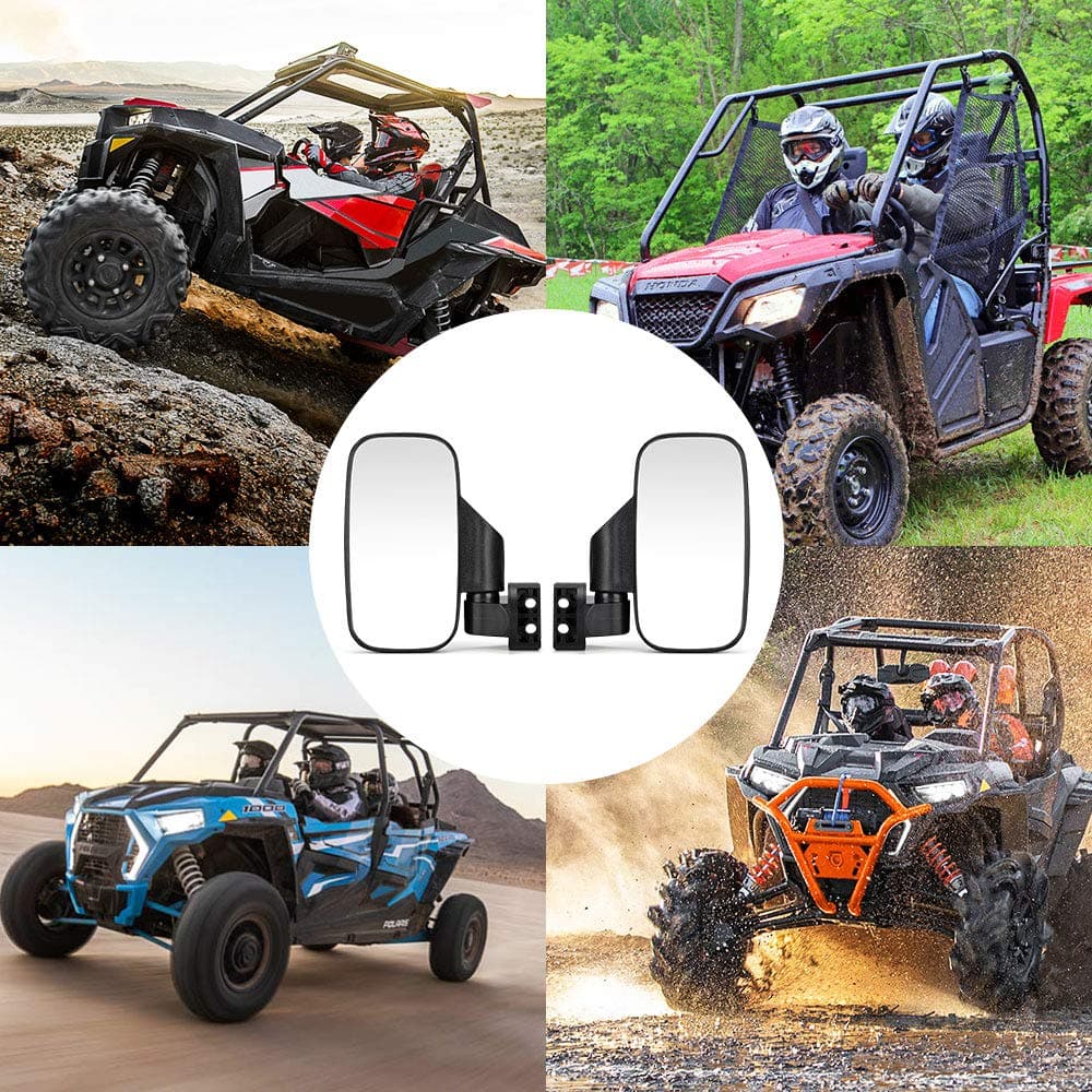 UTV 1.65"-2" Round Tube Adjustable Rear View Mirror & UTV 1.75"-2" Round Tube Adjustable Side Mirrors - Kemimoto