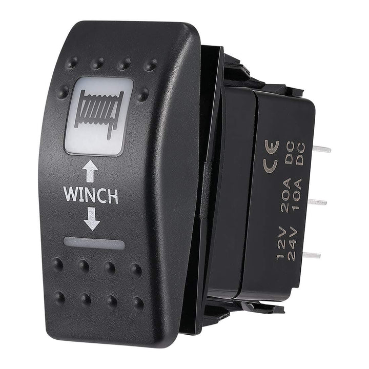 kemimoto 7Pin Winch Rocker Switches for UTV Polaris, Momentary On-Off Rocker Switch White Led Light, 20 Amp/12V, Toggle - KEMIMOTO