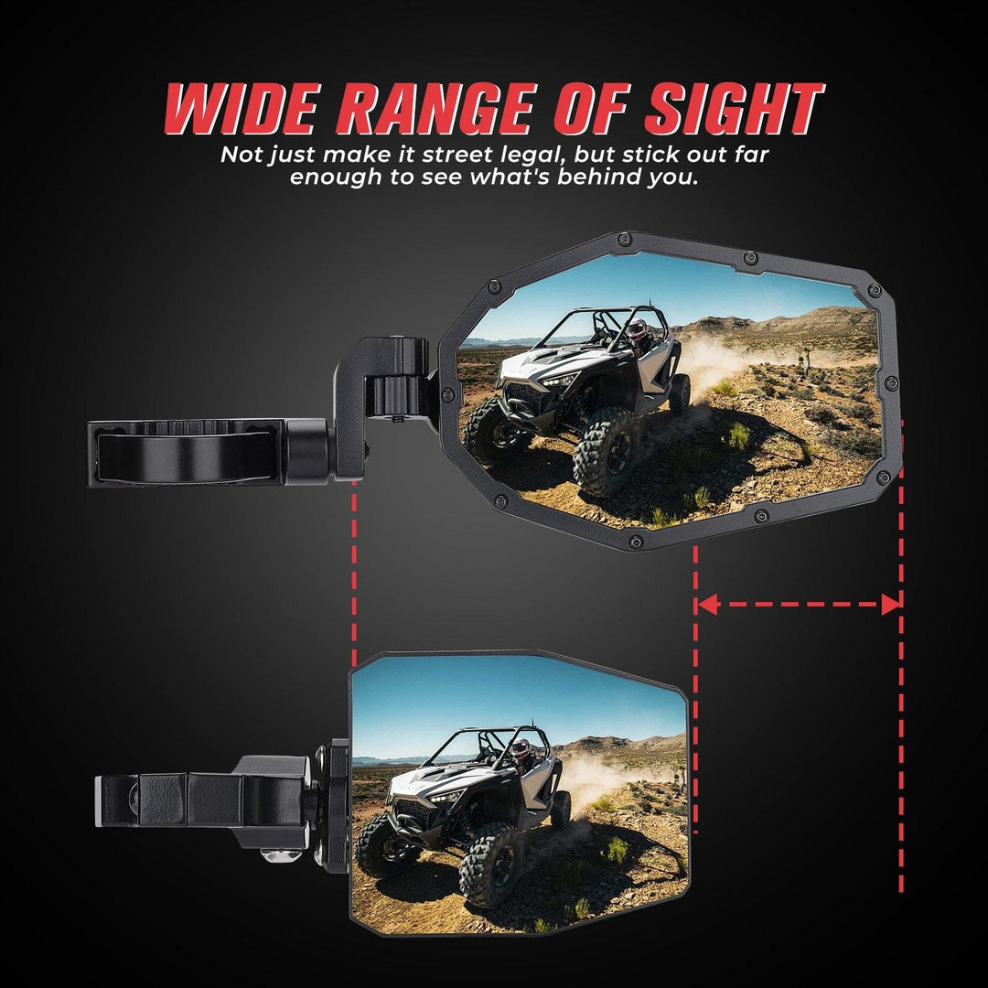 UTV Mirrors with LED Turn Signal Lights (New Design) for 1.6"-2" Roll Bar - KEMIMOTO