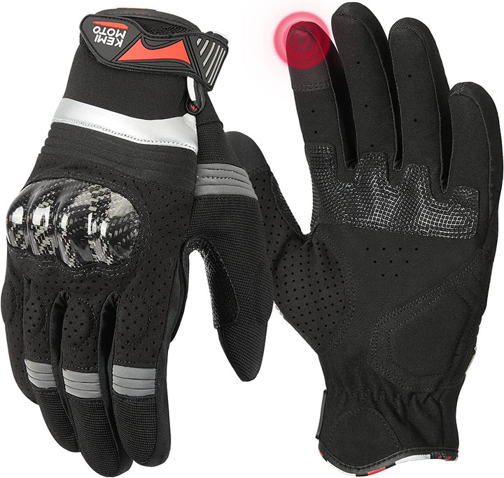Motorcycle Gloves Men Women, Breathable Full Finger Touchscreen - Kemimoto