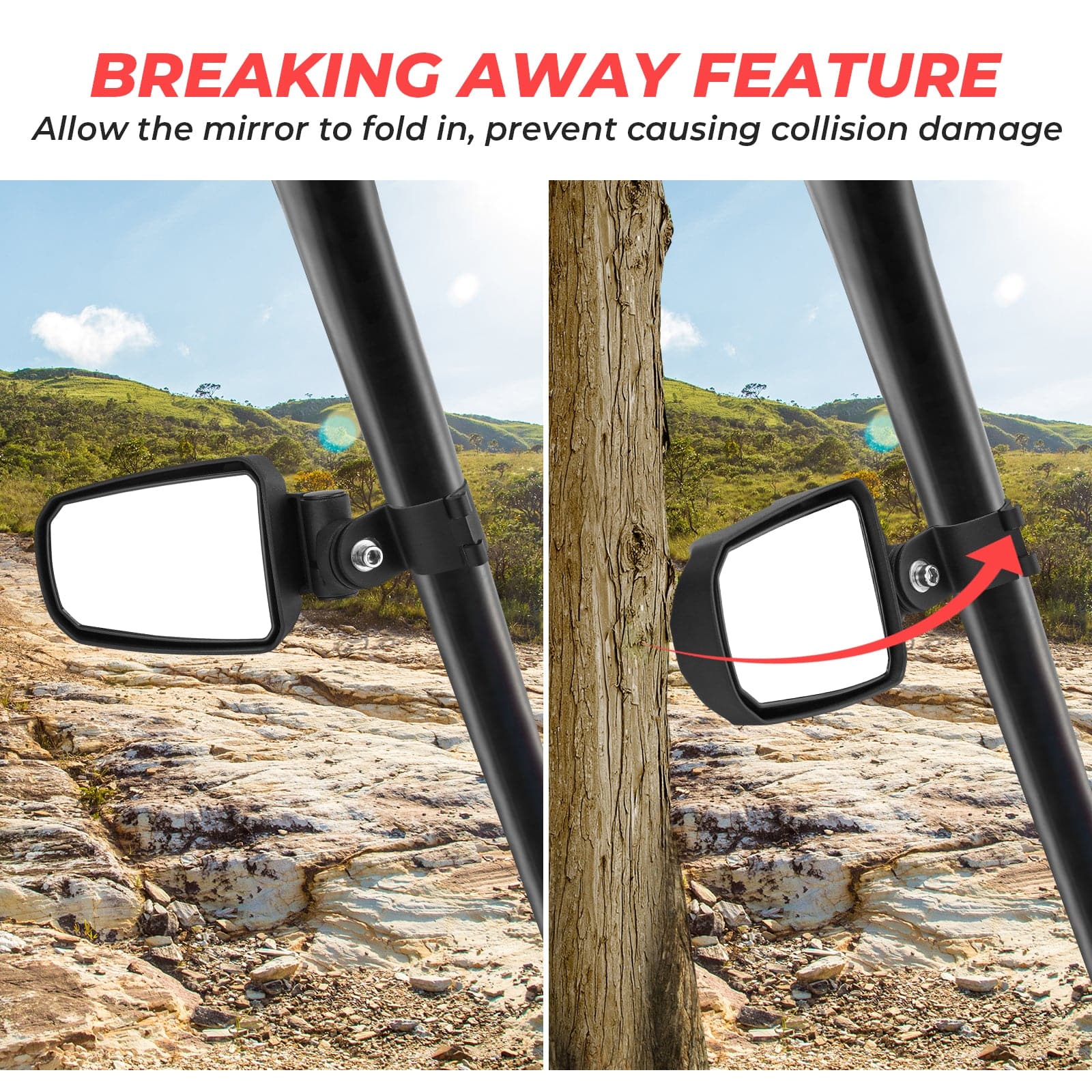 UTV Universal Adjustable Side View Convex Mirror for 1.75