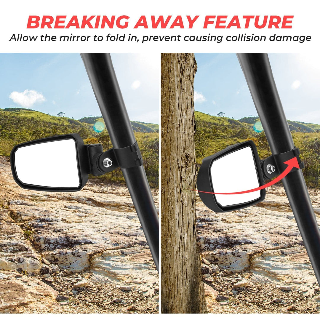 UTV 1.65"-2" Round Tube Adjustable Rear View Mirror & UTV 1.75" Round Tube Convex Side Mirror - Kemimoto