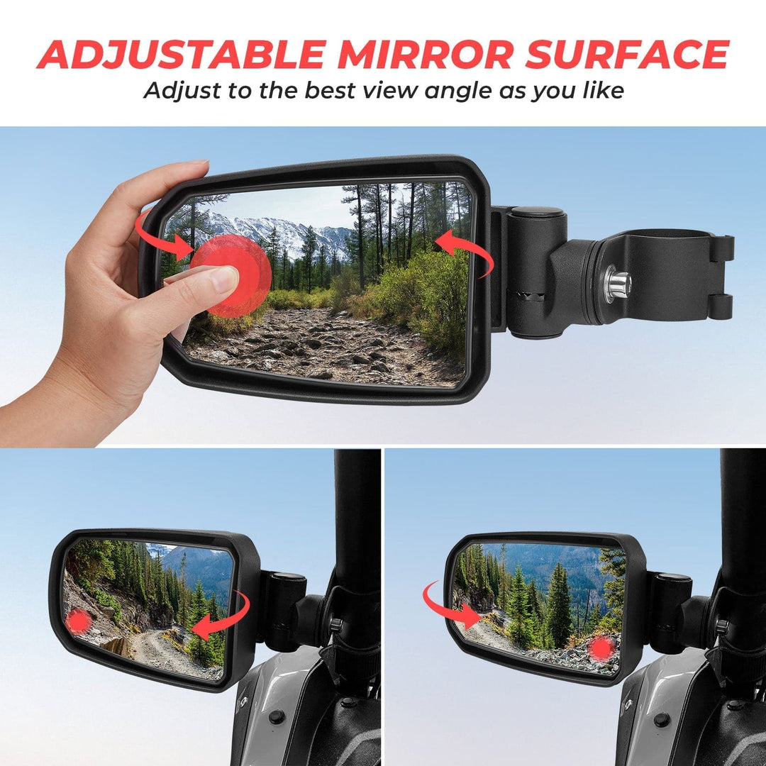 UTV 1.65"-2" Round Tube Adjustable Rear View Mirror & UTV 1.75" Round Tube Convex Side Mirror - Kemimoto