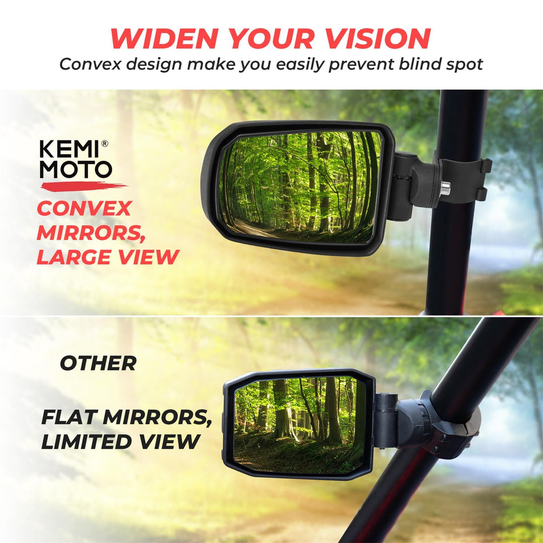 UTV 1.65"-2" Round Tube Adjustable Rear View Mirror & UTV 1.75" Round Tube Convex Side Mirror - Kemimoto