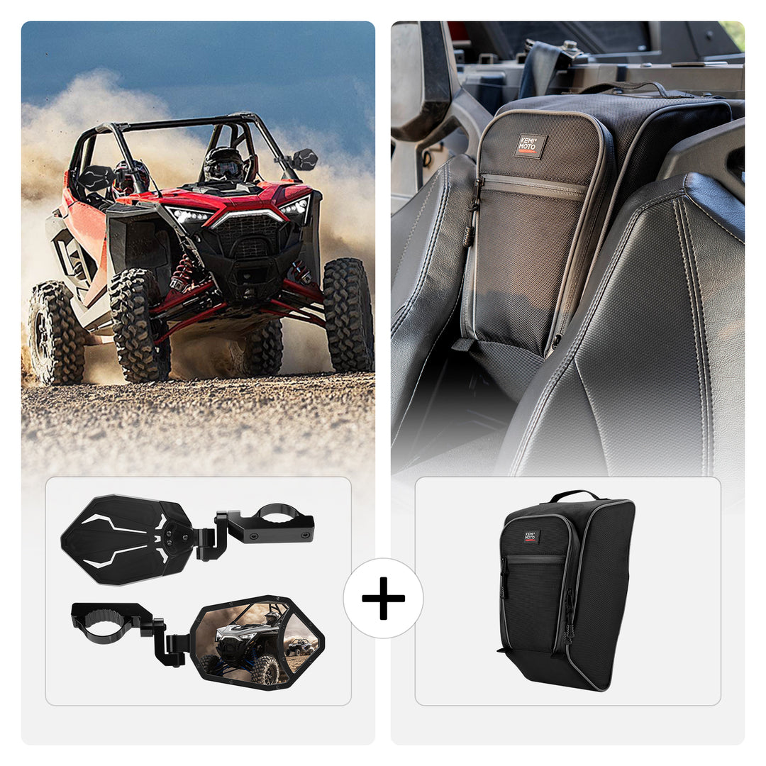 Rear View Side Mirrors and Center Shoulder Bag Fit Polaris RZR PRO XP/4 (2020-2023) - Kemimoto