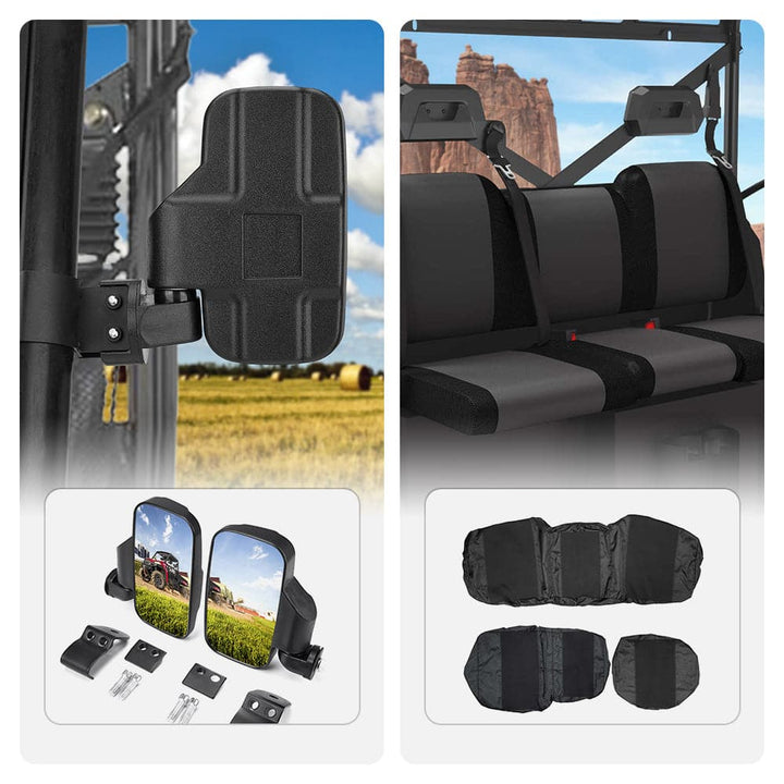 Polaris Ranger 1000 Adjustable Break Away Side Mirrors & UTV Waterproof Seat Cover - KEMIMOTO