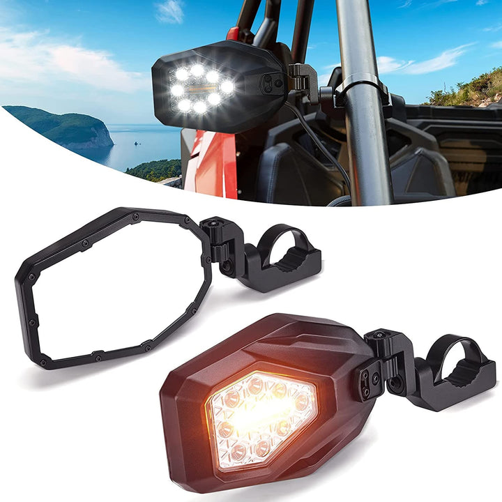UTV Side Mirrors with LED Turn Signal Lights for 1.6"-2" Roll Bar (New Design) - Kemimoto