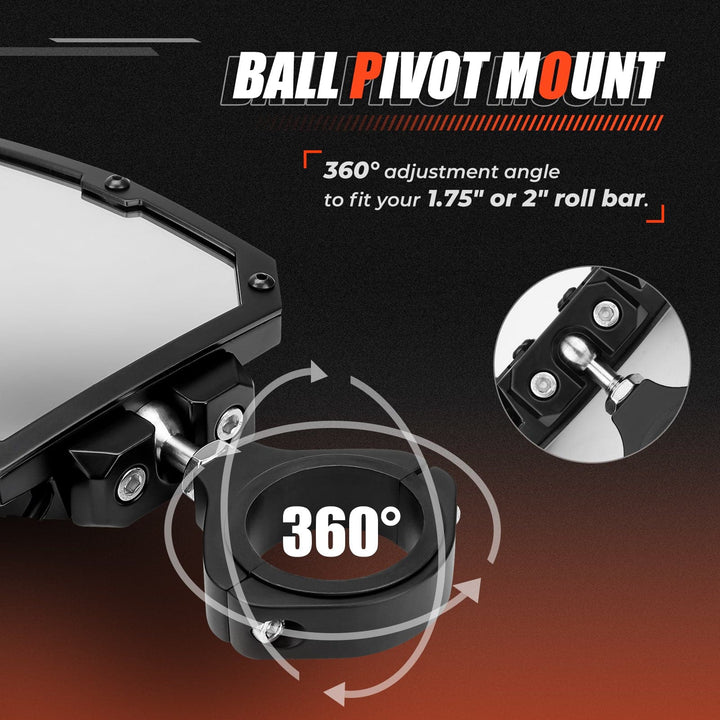 Side Mirror with LED Spot Light 1.75" - 2" Roll Cage Break Away with Ball Joint High Impact Shatter Proof Tempered Glass - KEMIMOTO