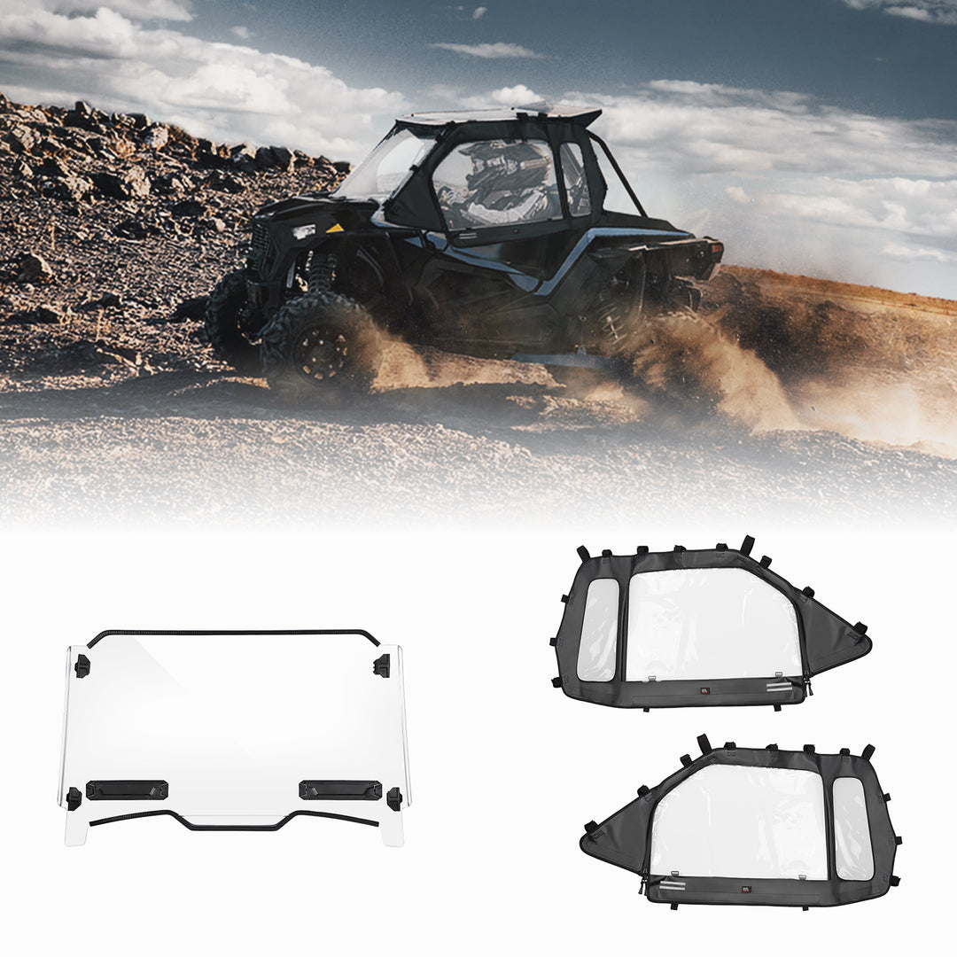 Full Windshield and Soft Cab Enclosures Fit 2019-2023 Polaris RZR XP 1000 / XP 4 1000. - Kemimoto