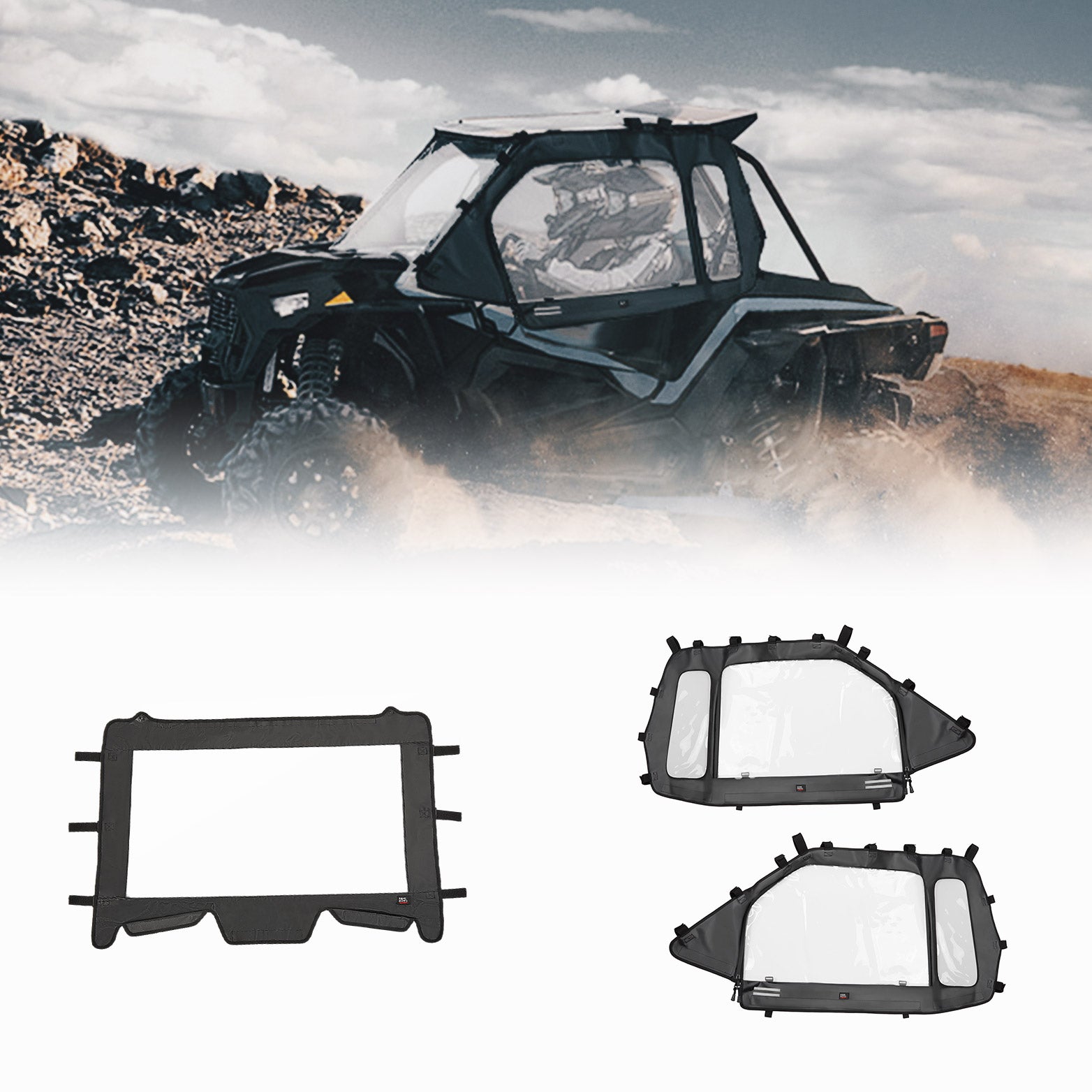 Front Soft Clear Windshield and Soft Cab Enclosures Fit 2019-2023 Polaris RZR XP 1000 - Kemimoto