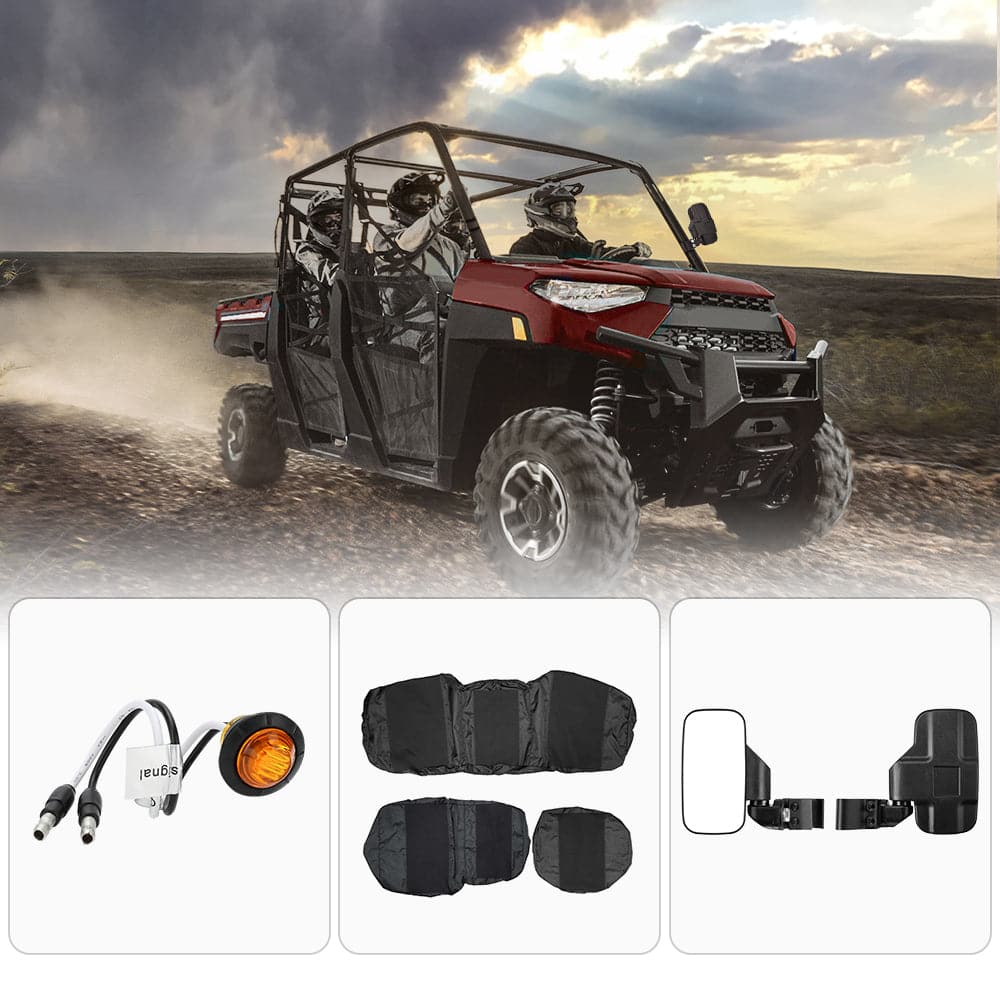 Polaris Ranger XP 1000/ Crew Turn Signal Kit & Side Mirrors & Seat Cover - Kemimoto