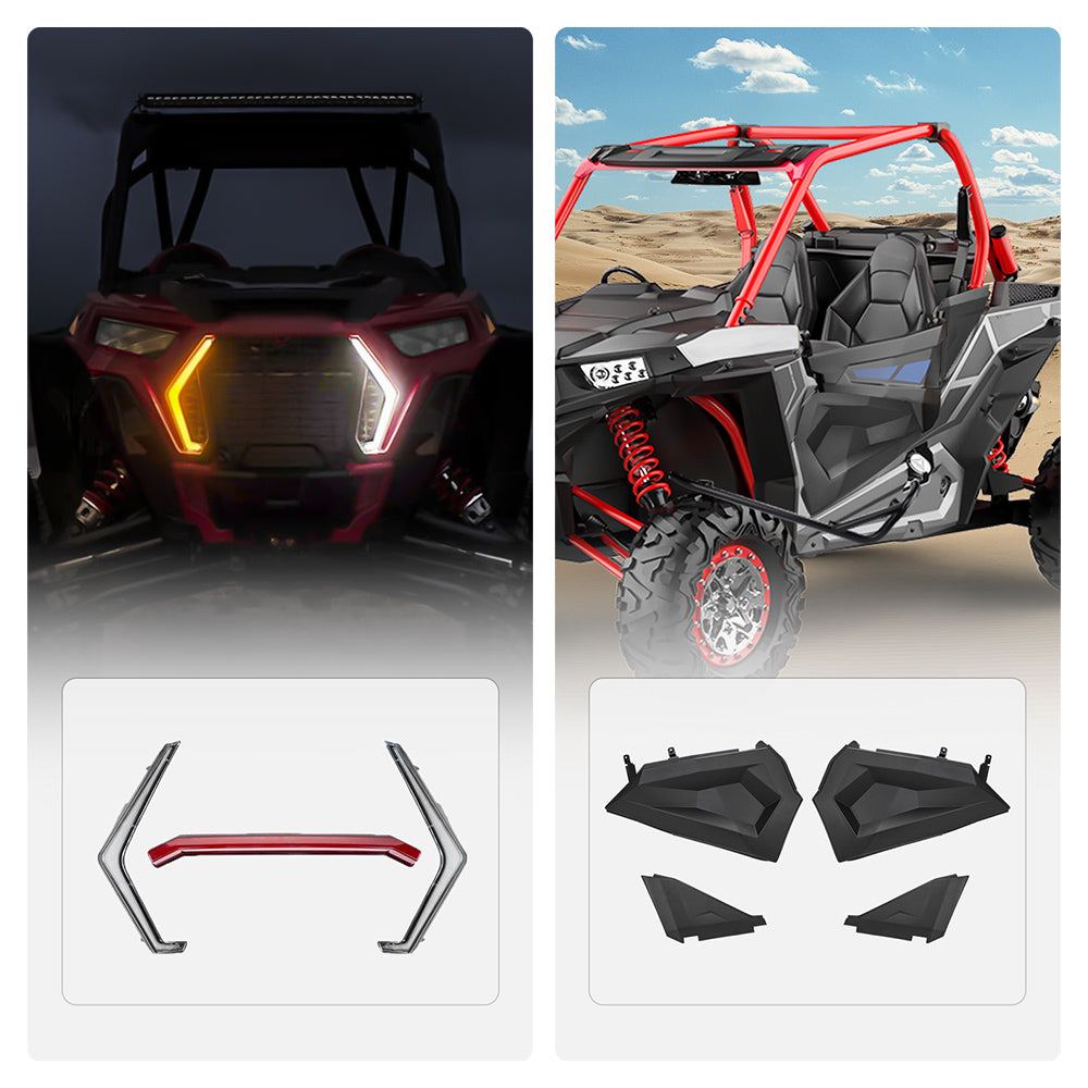 Front LED Street Legal Light and Lower Half Door Fit Polaris RZR - Kemimoto