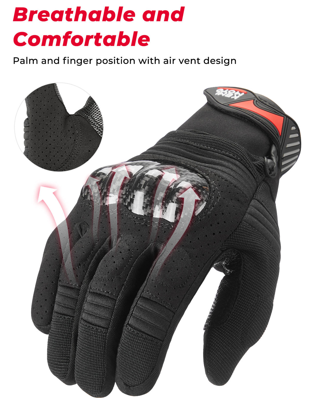 Motorcycle Gloves Men Women, Breathable Full Finger Touchscreen - Kemimoto