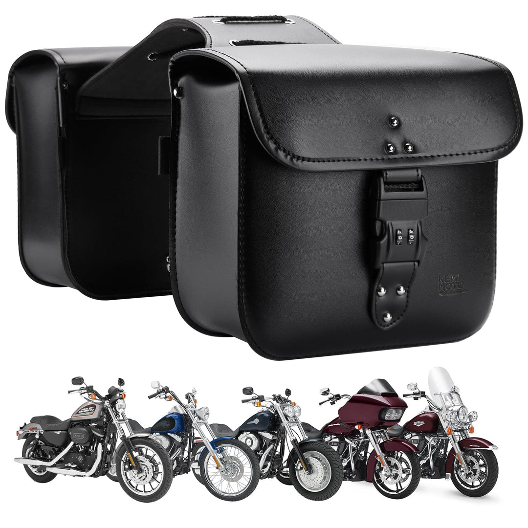 PU Leather Motorcycle Saddlebags Luggage With Lock For Sportster Dyna - KEMIMOTO