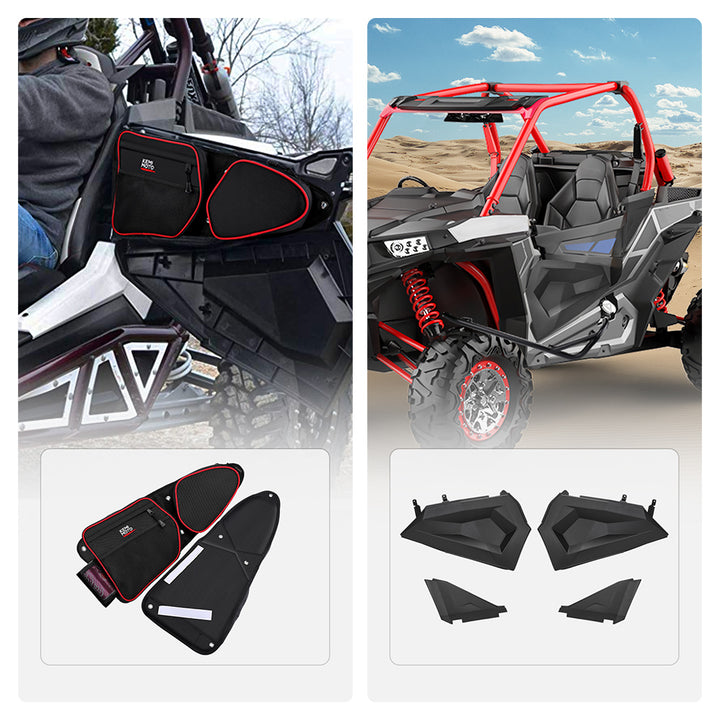 Front Side Door Bags and Lower Half Door Inserts Panels Fit Polaris RZR - Kemimoto