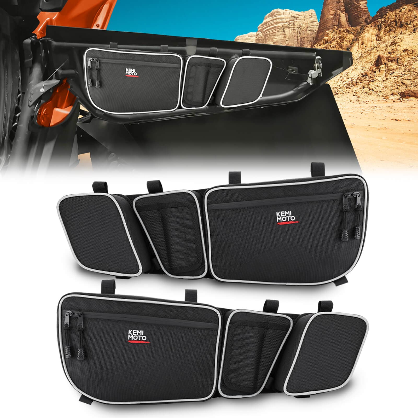 Can-Am Maverick X3/ X3 Max Front Door Storage Bags & Spare Tire Carrier - KEMIMOTO