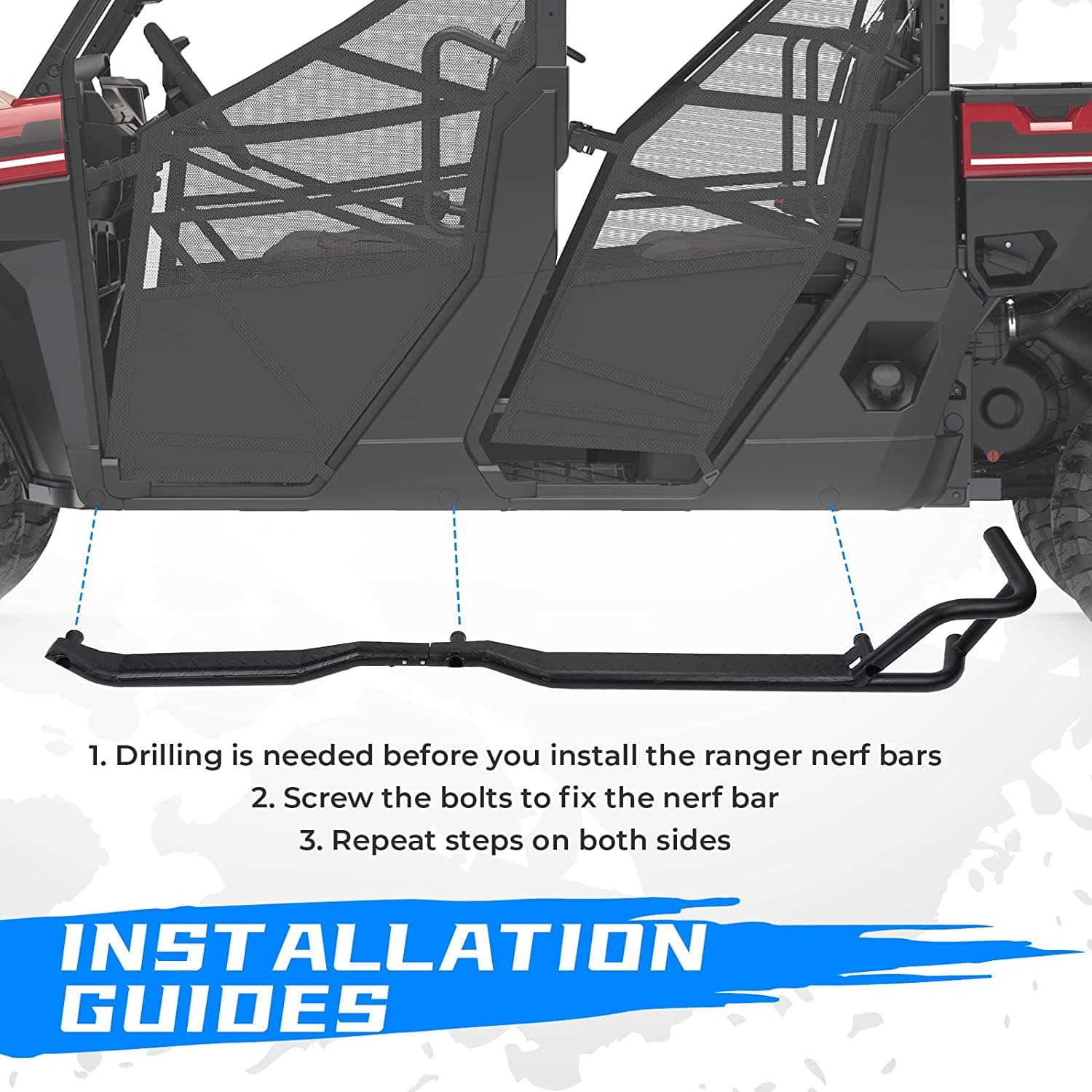 Ranger Nerf Bars Rock Sliders fit 2019+ Ranger Crew XP 1000 - Kemimoto