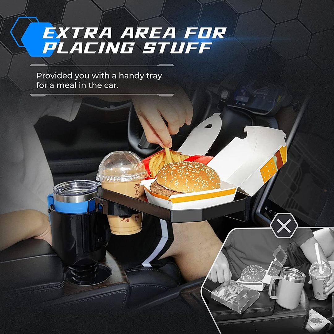 Car Cup Holder Expander with Detachable Tray Fits Vehicles, RV, Golf Cart, UTV - Kemimoto