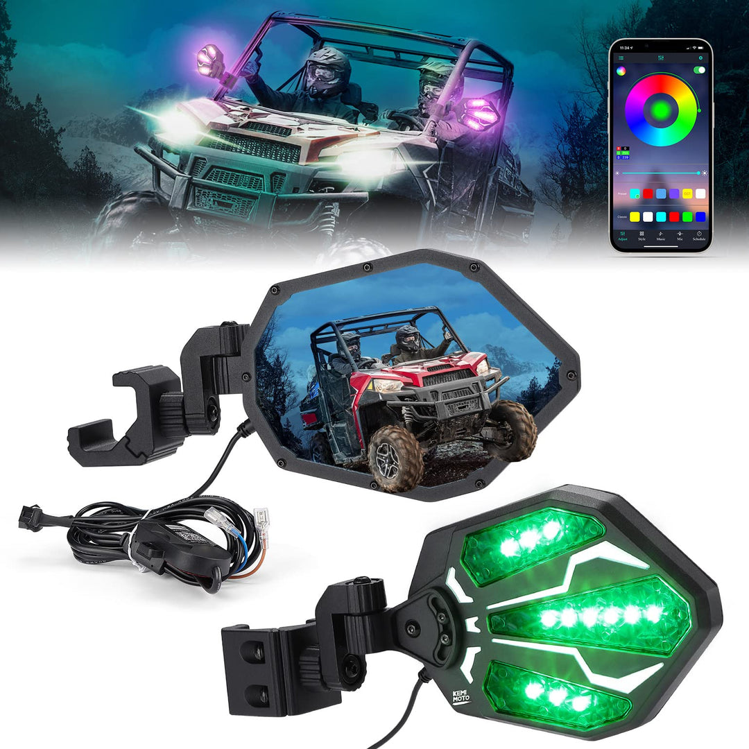 UTV RGB Aluminium Side Mirrors with 29 Color Modes - Kemimoto