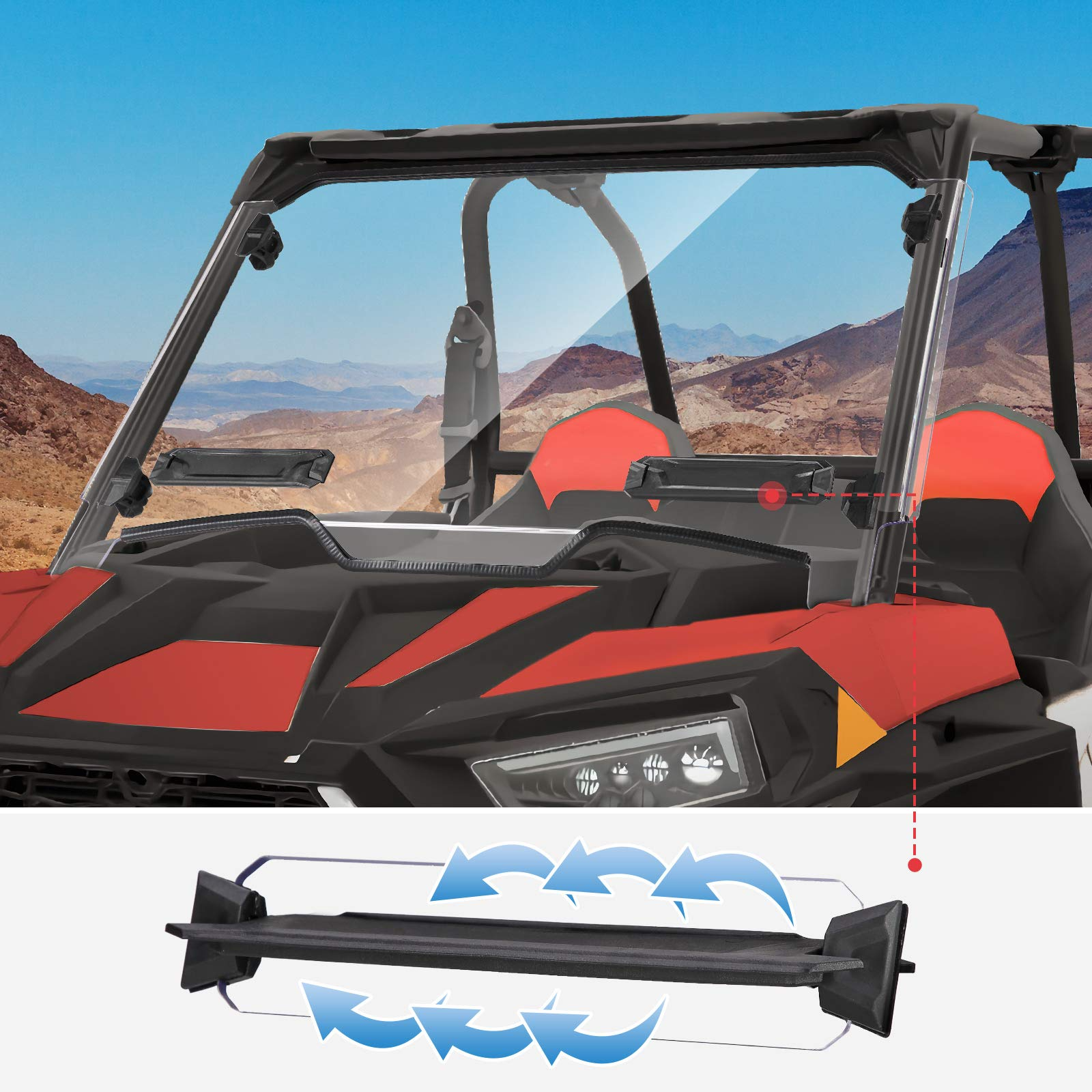 Polaris RZR XP 1000 Windshield with Adjustable Vents - Kemimoto