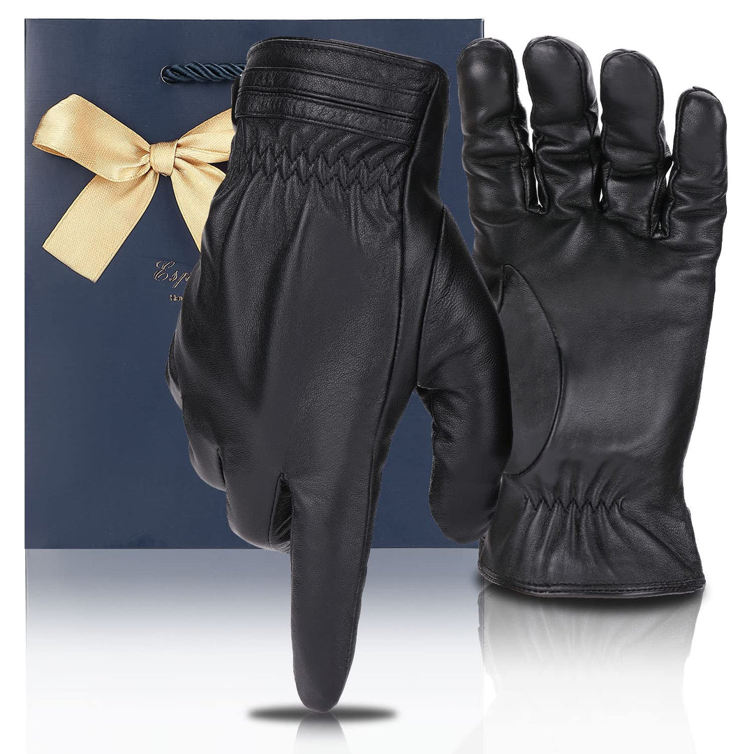 Winter Sheepskin Leather Driving Gloves for Men Women - Kemimoto