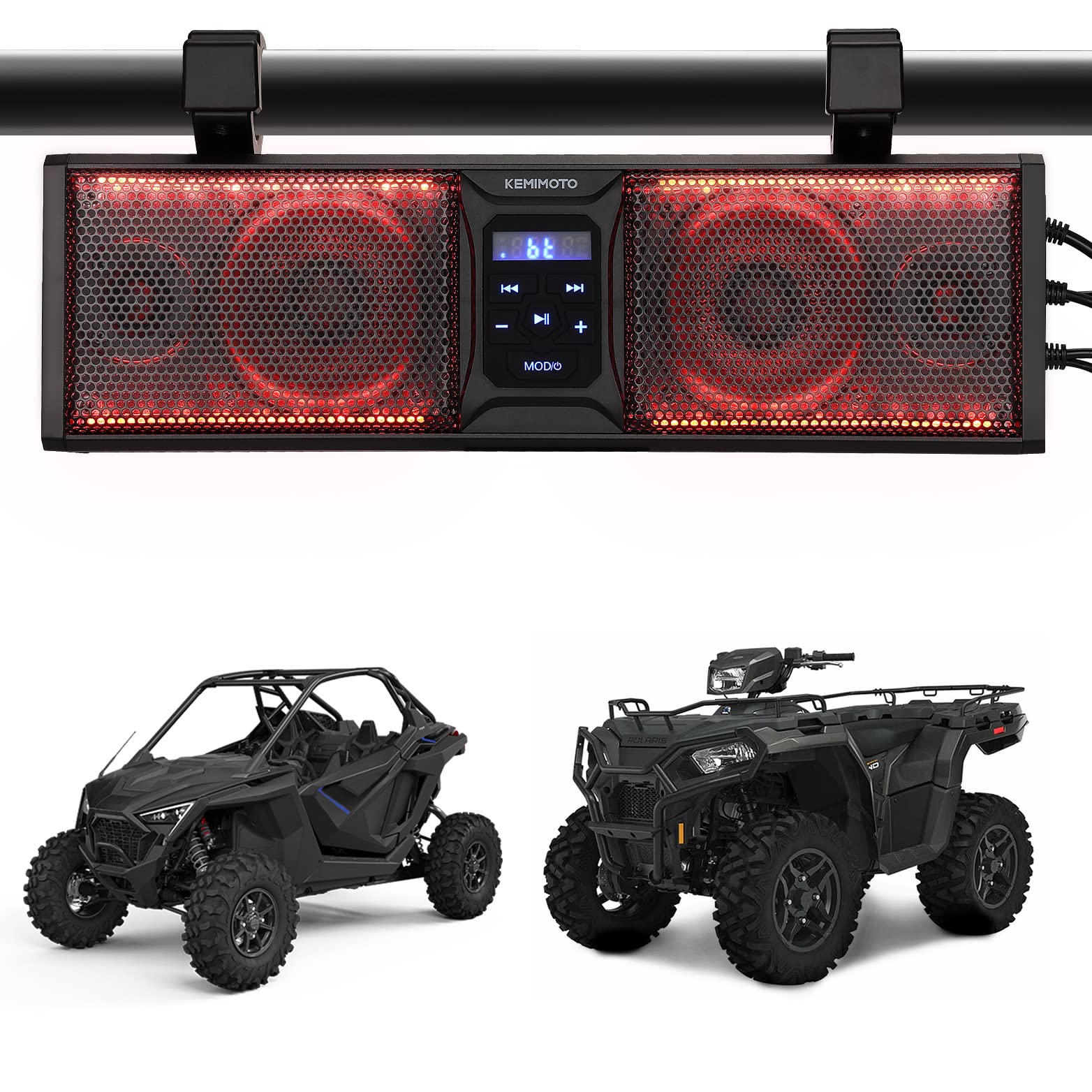 16'' RGB UTV ATV Golf Cart Sound Bar, BT 5.0, Amplified, IP65 Waterproof Dustproof - Kemimoto