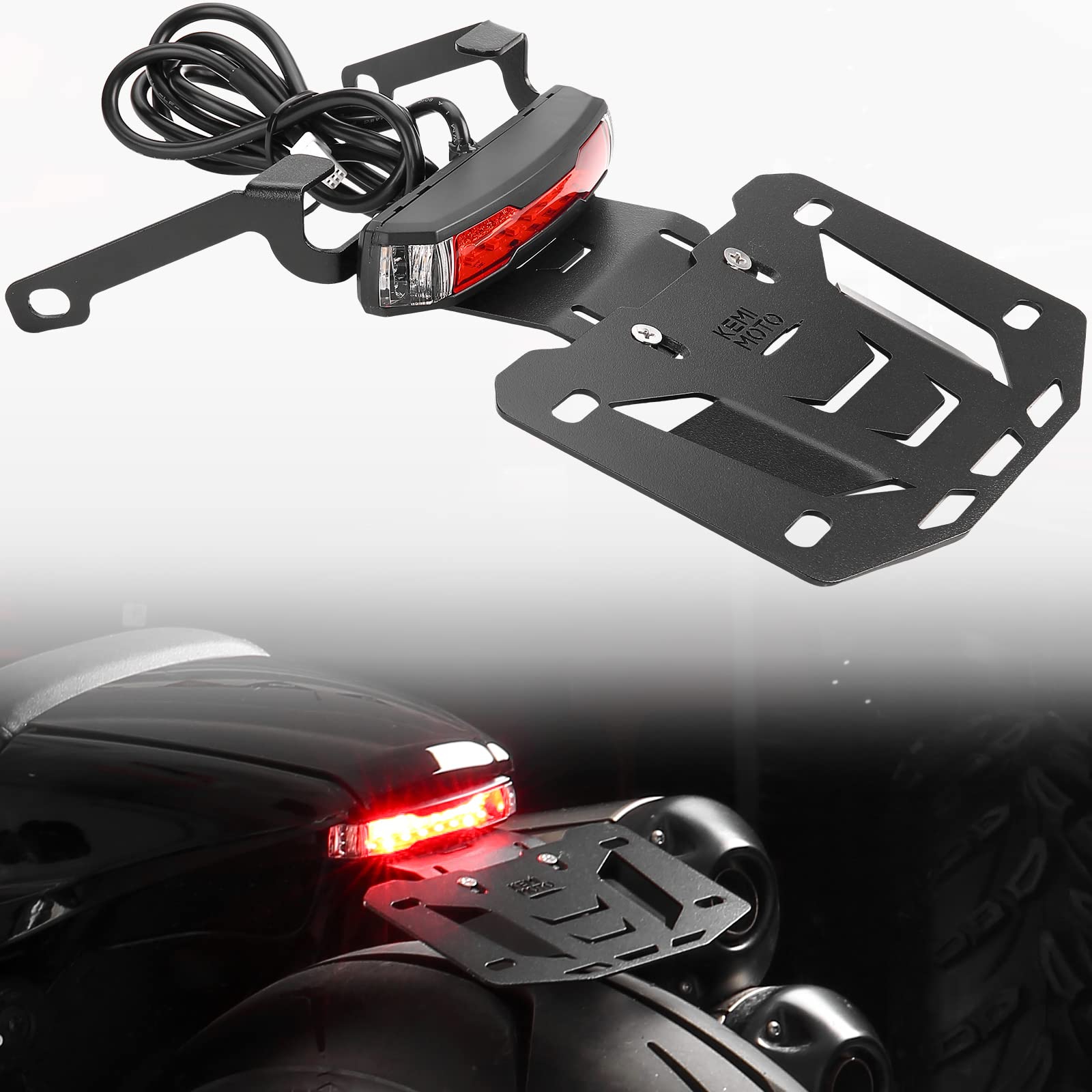 Motorcycle License Plate Bracket with LED Signal Light Fit Sportster S RH1250 2021-2023 - Kemimoto