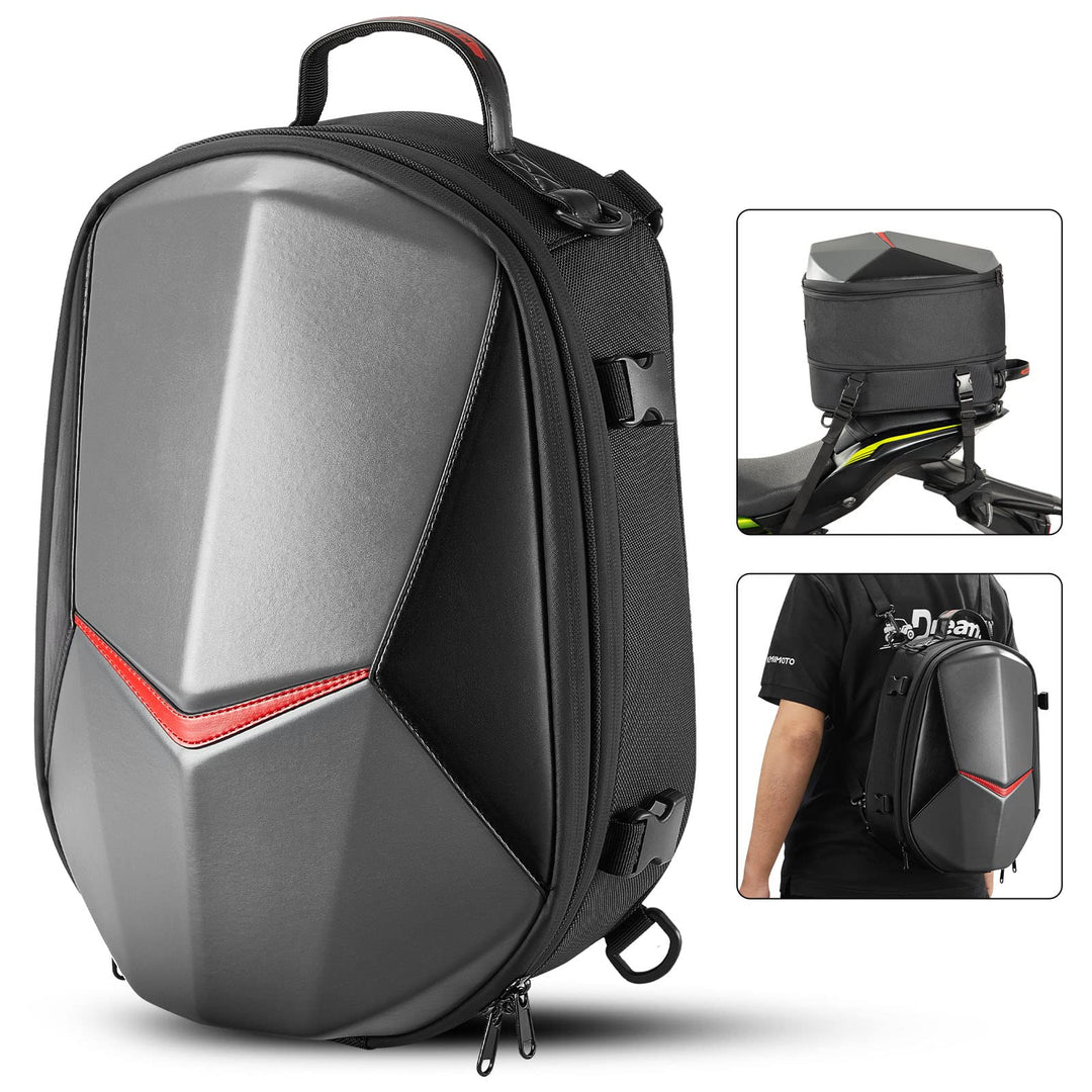 Motorcycle Tail Bags, 37L Expandable Helmet Backpack Waterproof Luggage Bag - Kemimoto