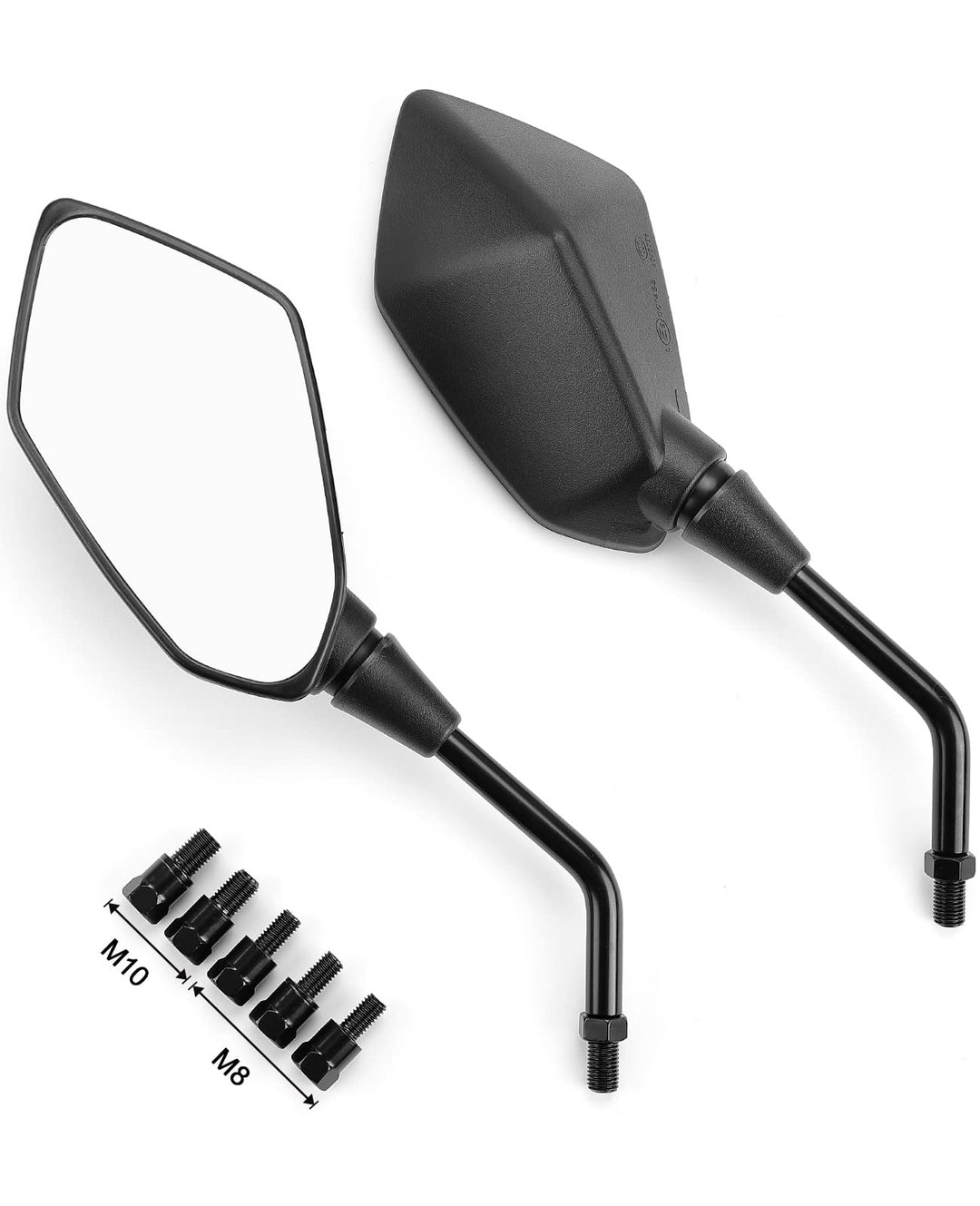 Motorcycle Mirrors, Convex Handlebar Rear View Side Mirror with M8 M10 Bolt - Kemimoto