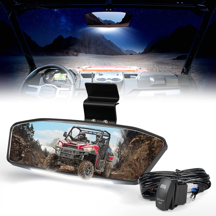 UTV Rear View Mirror with LED Light Fit 2015-2023 Polaris Ranger/ Defender - Kemimoto