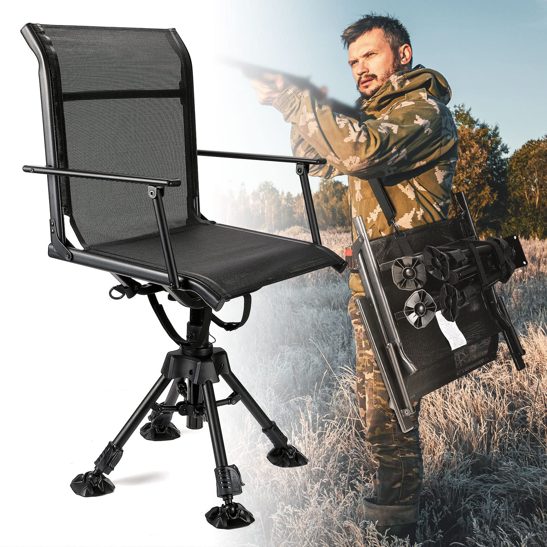 Hunting Fishing Chair, 360° Silent Swivel Hight Adjustable Quick Folding Blind Chair - Kemimoto
