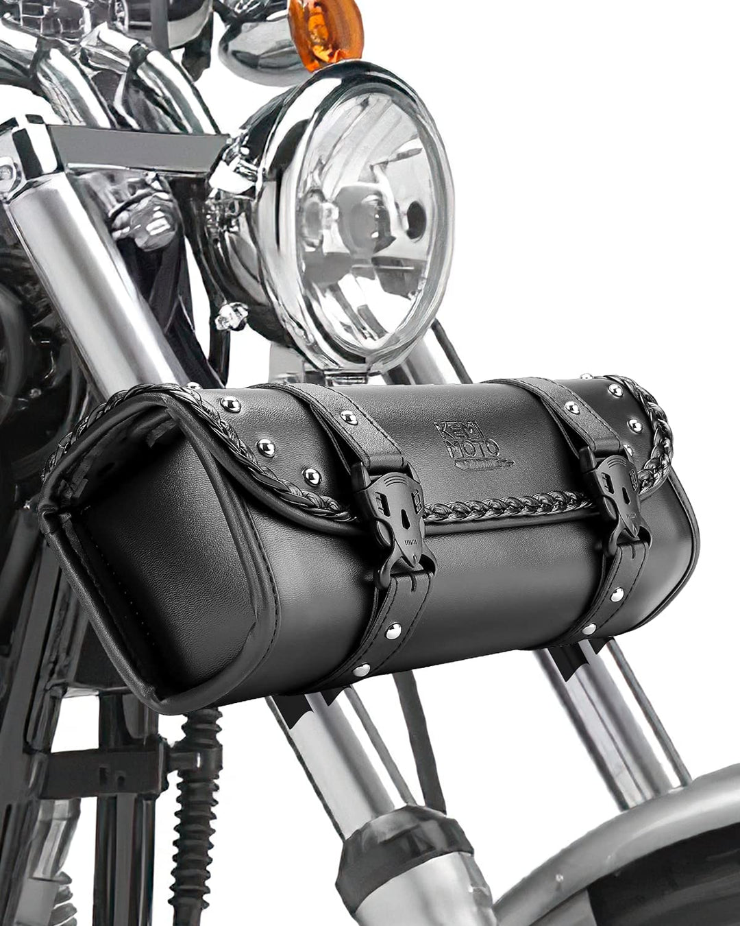 Motorcycle Fork Bag PU Leather Universal Saddlebag - Kemimoto