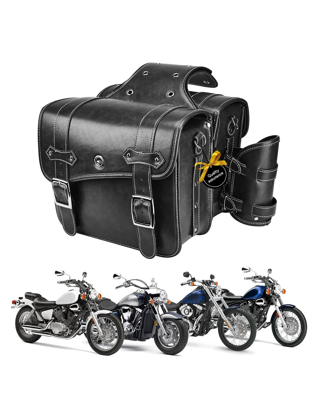 Motorcycle PU Leather Saddlebag With Cup Pocket - Kemimoto