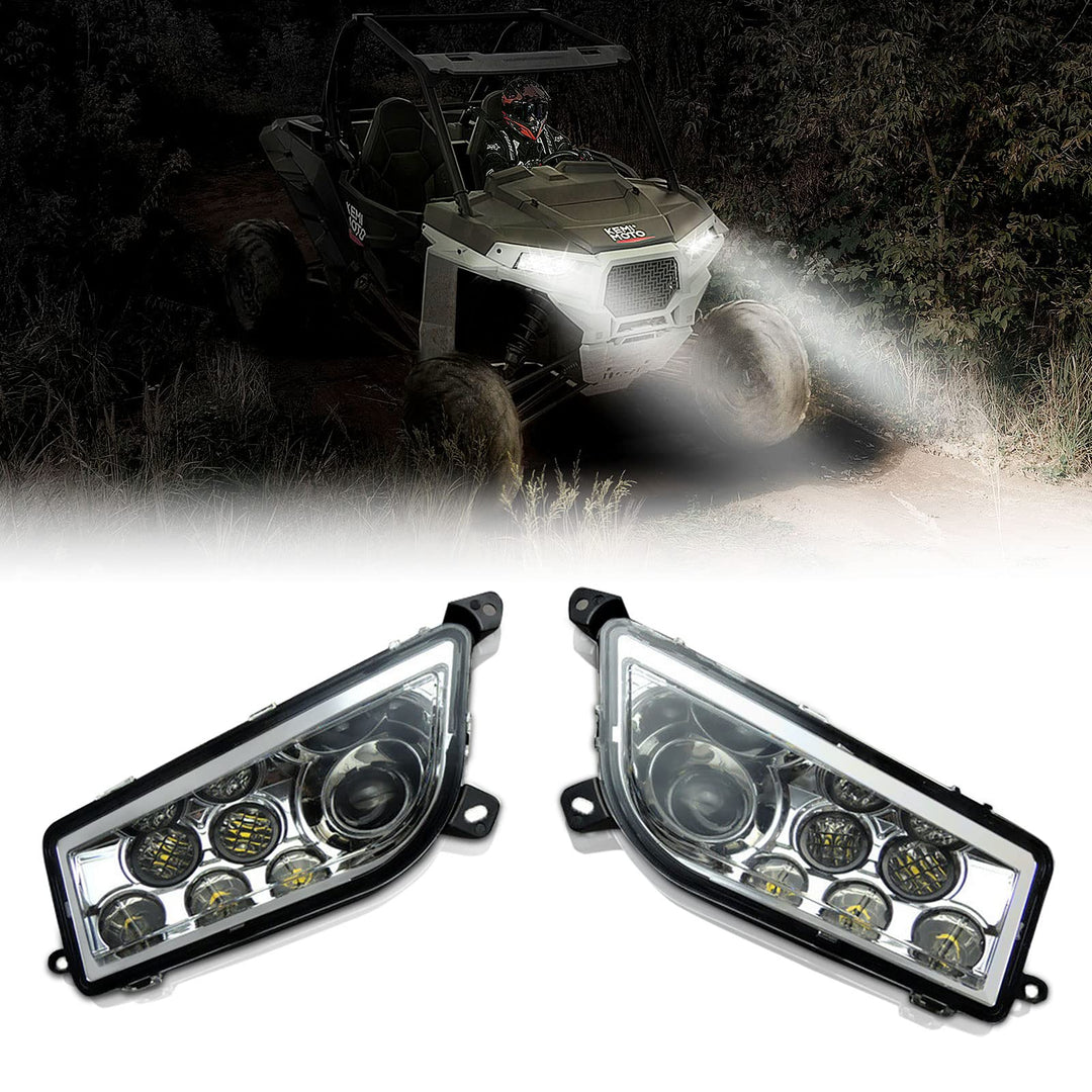 Pair of LED Headlight Fit RZR XP 1000/4 1000, XP Turbo/Turbo S / 4 turbo, 900 / S 900 (2014-2022) - Kemimoto