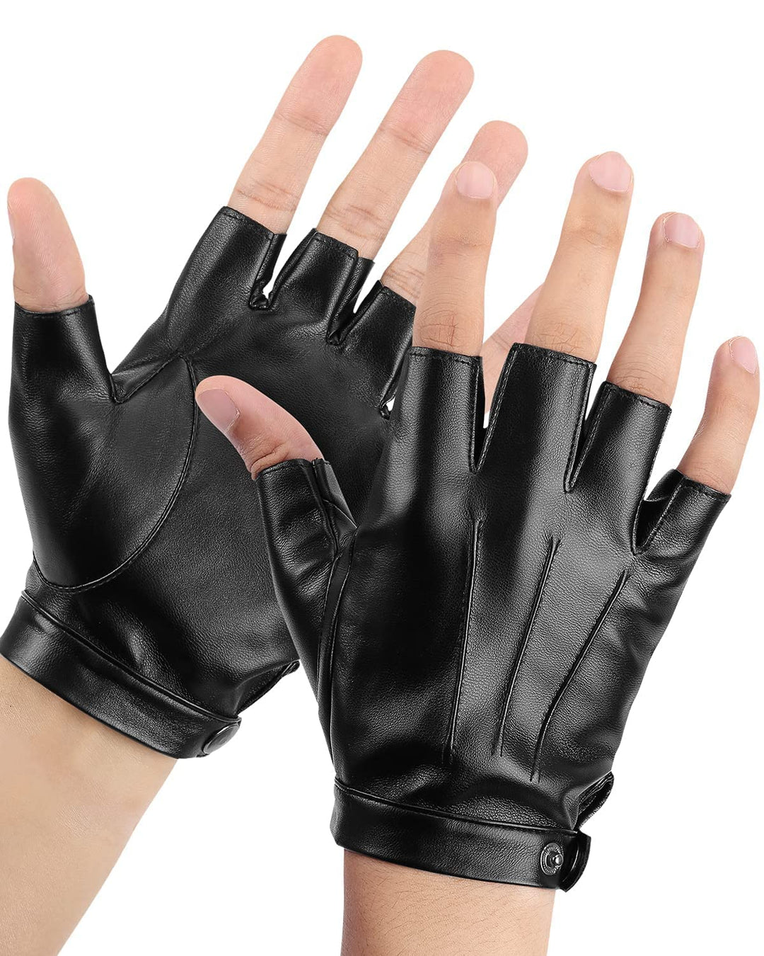 KEMIMOTO Fingerless Driving Gloves PU Faux Leather Outdoor Sport Black Half Finger Glove for Men Women Teens