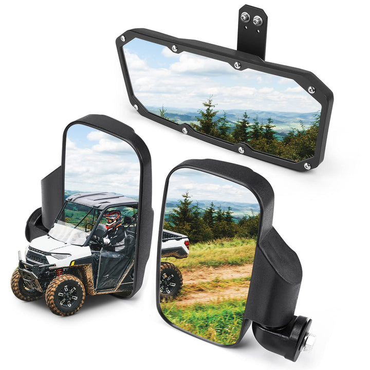 UTV Side Mirrors And Center Mirror Set Fit Polaris Ranger 500 570 900 1000 XP - Kemimoto