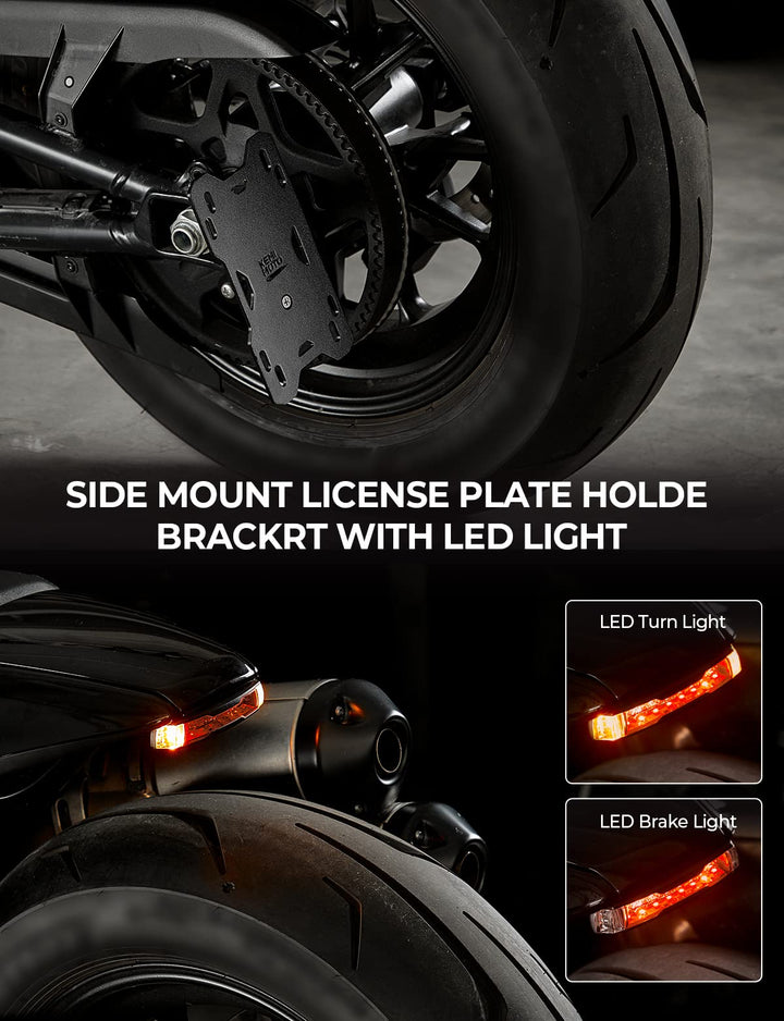 Motorcycle Side Mount License Plate Holder Bracket with LED Signal Light Fit Sportster S RH1250 2021-2023 - Kemimoto