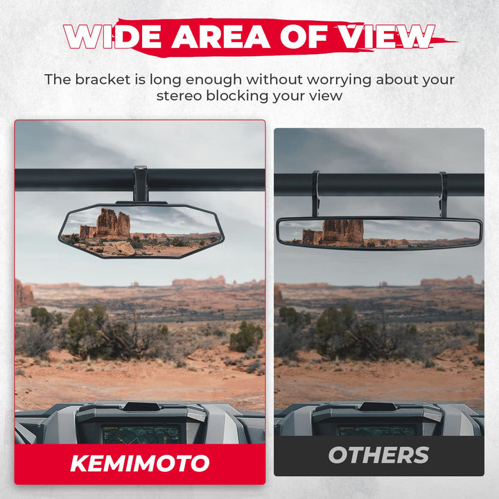 UTV Rear View Mirror Fit for 1.6"-2" Roll Bar Mount - Kemimoto